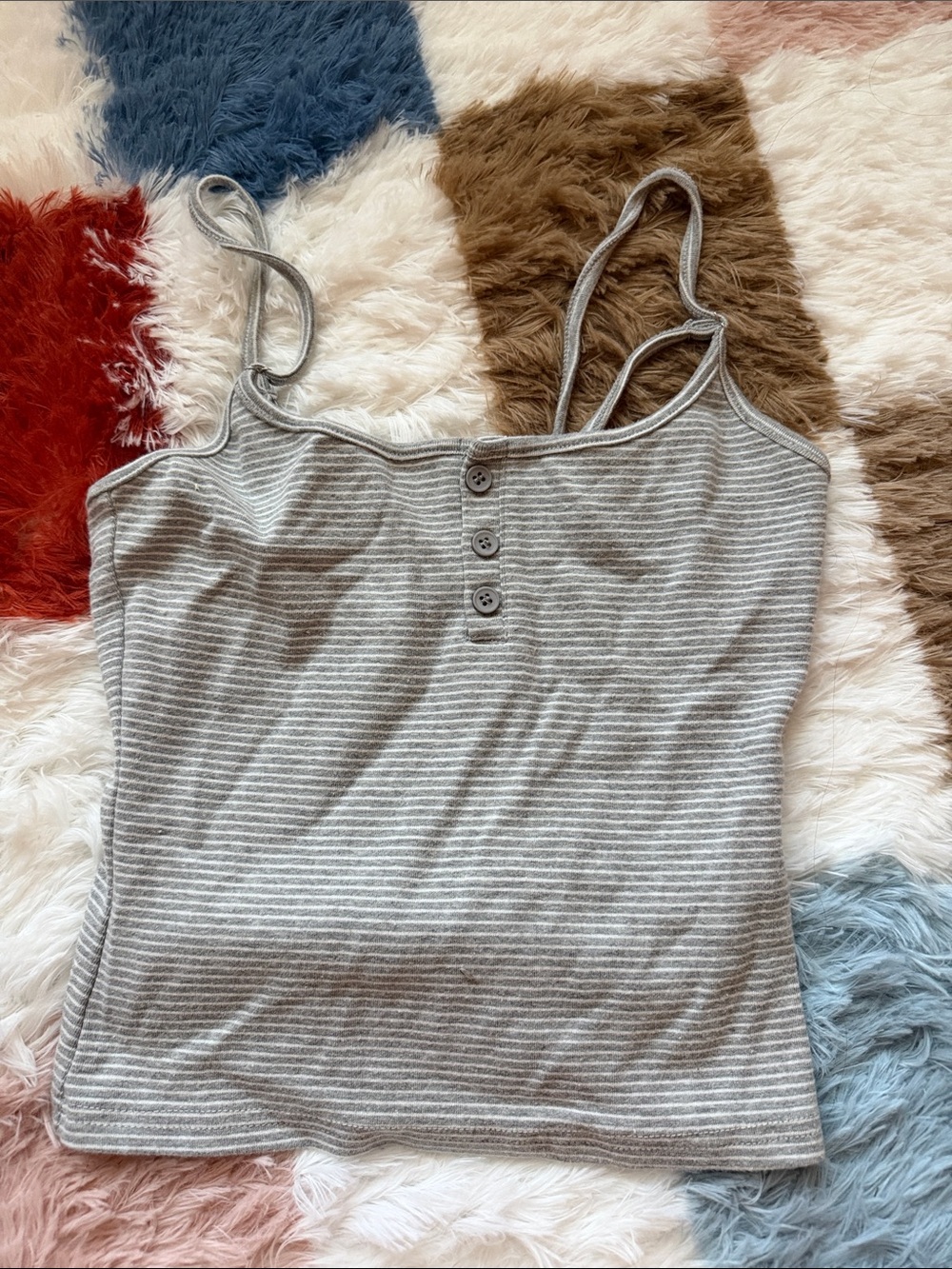 Edikted Gray Striped Ribbed Spaghetti Strap Cami with Buttons